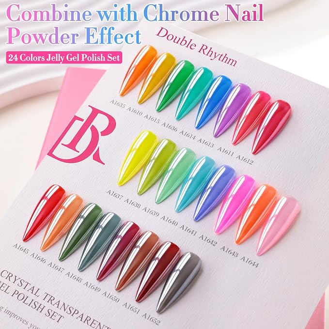 Double Rhythm 28Pcs 0.5Oz Gel Nail Polish Set Same Color Same Bottle Soak Off Gel Polish Kit Nail Art Manicure Salon DIY at Home for Women (Neon Jelly Sheer Collection-T24-11)-Velvo Beauty