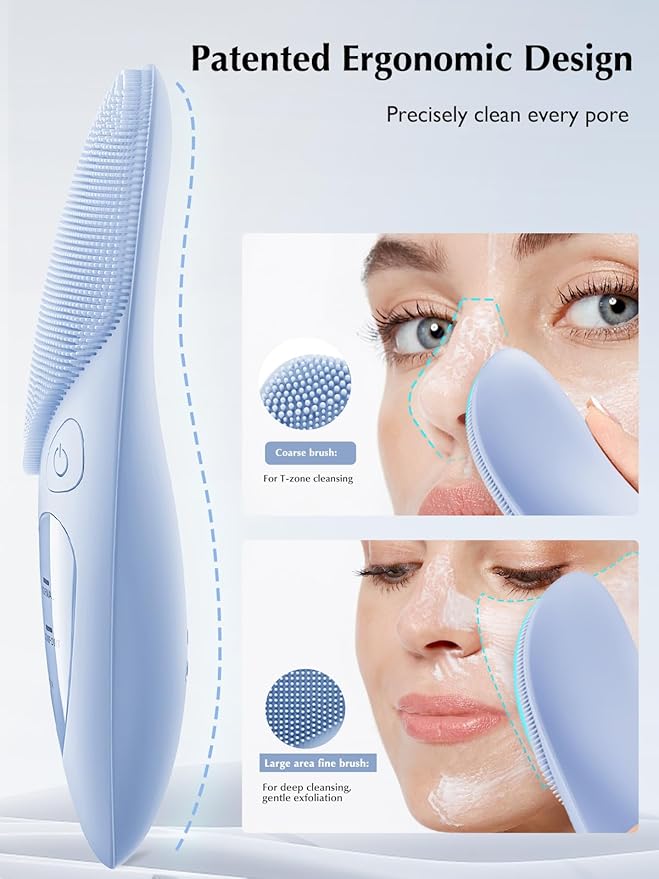 COSLUS Facial Cleansing Brush Silicone Face Scrubber: IPX7 Waterproof Rechargeable Face Wash Brush, 4 Cleansing Modes, Electric Face Brush for Cleaning, Exfoliating, Massaging-Velvo Beauty