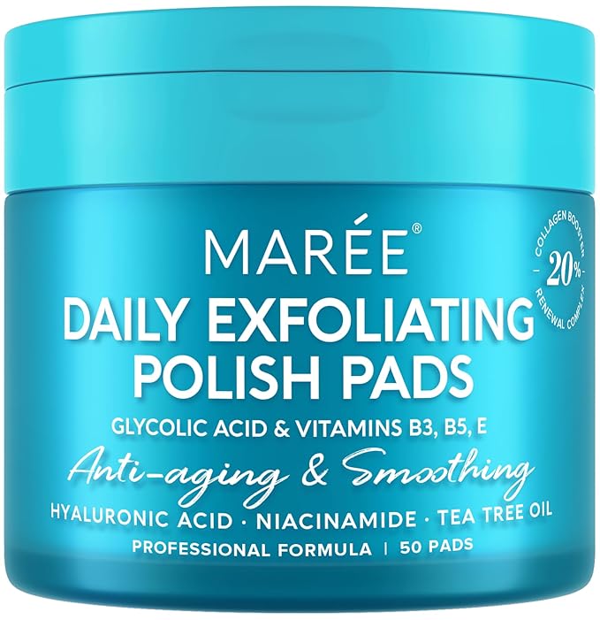 MAREE Glycolic Acid Pads - Toner Pads for Face Cleansing - Exfoliating Pad with Tea Tree Oil, Salicylic Acid & Vitamins E, B3, B5 - Facial Polishes & Peels, Skin Pore Resurfacing & Radiance - 50 Count-Velvo Beauty