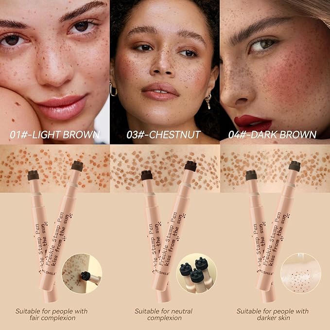 AKARY Stamp Freckle Pen Natural Lifelike Fake Freckles Makeup, Waterproof Long Lasting Quick Dry 5 Comb Corners Natural Like Face Freckle Makeup Pen for Effortless Sunkissed Makeup, 01-Light Brown-Velvo Beauty