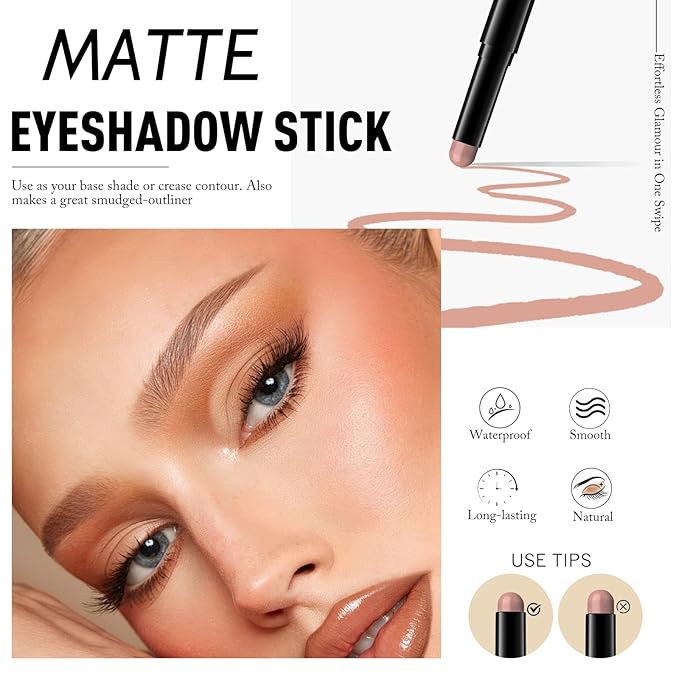 Eyeshadow Stick Medium Warm Brown, Matte Cream Eye Shadow Stick Waterproof Neutral Eyeliner Brightener Pencil Long-Lasting Eye Highlighter Makeup for Older Women Easy to Use High Pigmented-Velvo Beauty