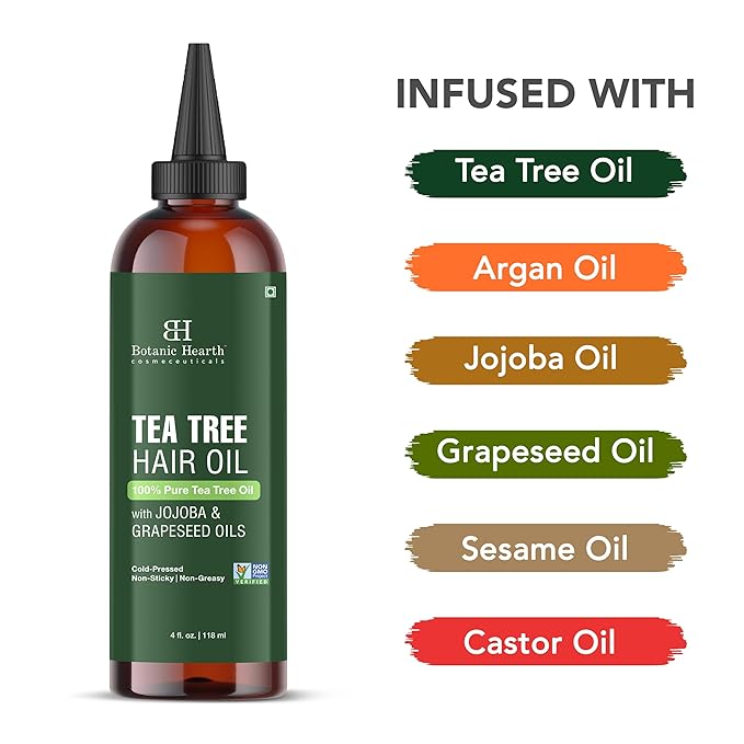 Botanic Hearth Tea Tree Oil For Hair (4 Fl Oz) | With Jojoba & Grapeseed Oils | Soothes Itchy Scalp & Fights Dandruff | Non Gmo Verified-Velvo Beauty
