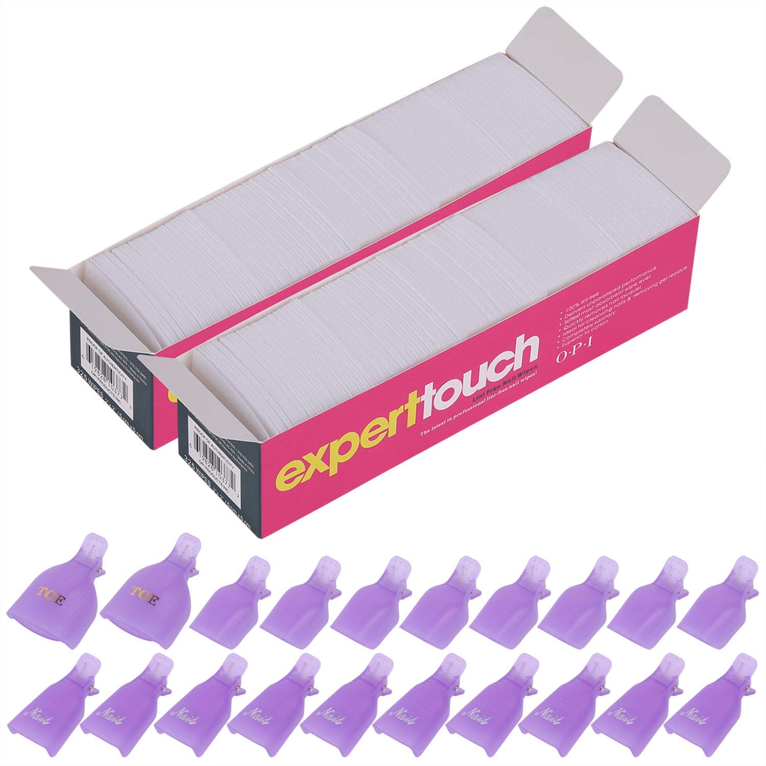 650 Pcs Lint Free Nail Wipes 2" x 2" Nail Polish Removers Cotton Pads and 20 Pcs Reusable Toes & Fingers Nail Soak Off Clips-Velvo Beauty