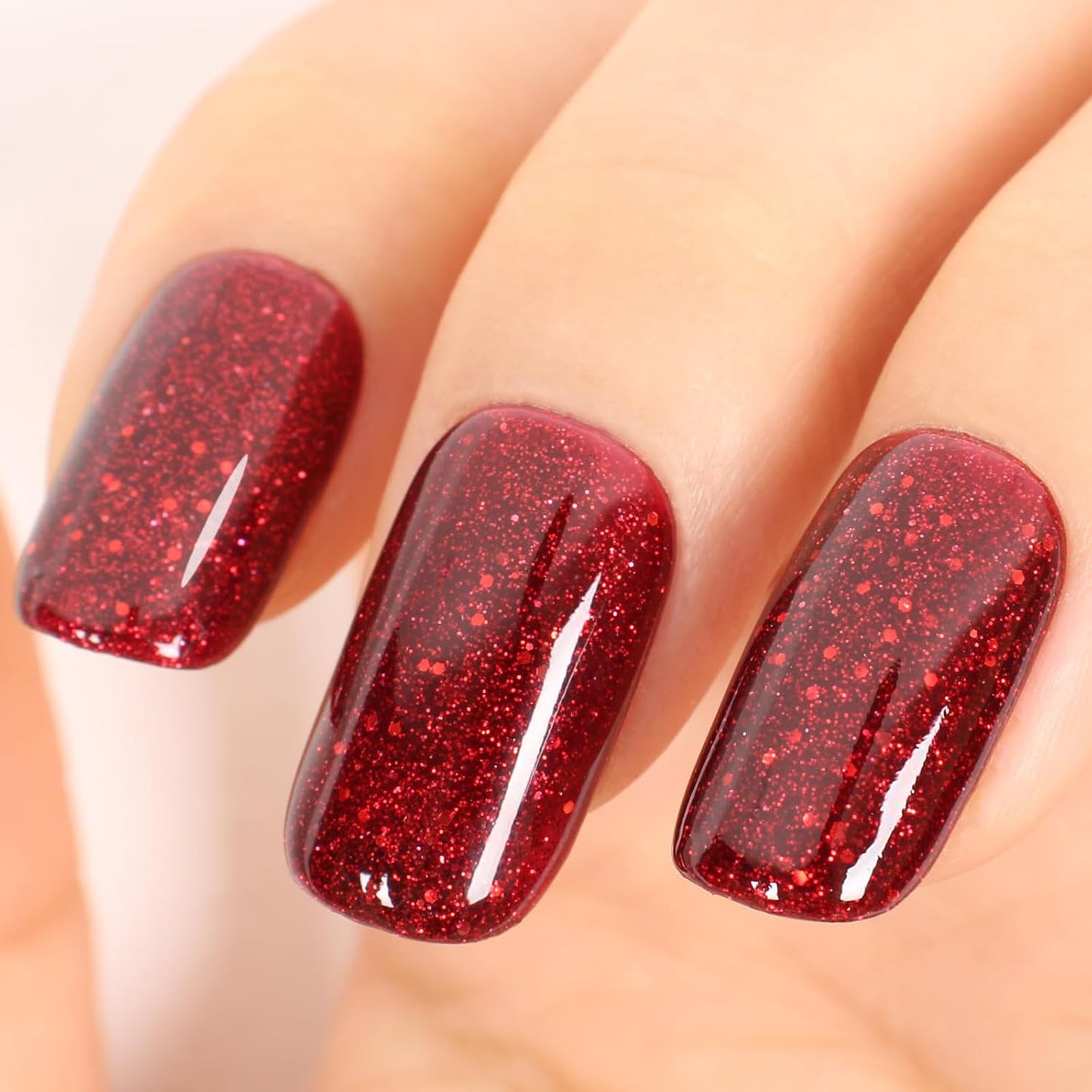 Glitter Red Gel Polish,Sparkly Shimmer Christmas Red Glitter Gel Nail Polish,0.51 Fl Oz Soak Off UV Poinsettia Gel Nail Polish for DIY Nail Art,Holiday Gifts - GP0064-Velvo Beauty