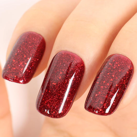 Glitter Red Gel Polish,Sparkly Shimmer Christmas Red Glitter Gel Nail Polish,0.51 Fl Oz Soak Off UV Poinsettia Gel Nail Polish for DIY Nail Art,Holiday Gifts - GP0064-Velvo Beauty