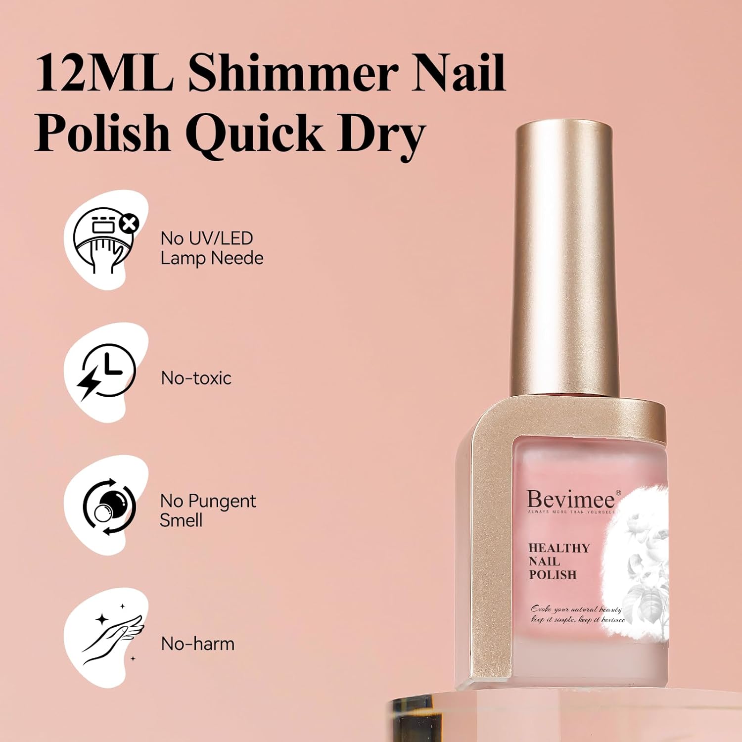 Nail Polish, Air Quick Dry, Light Pink Shimmer Nail Lacquer Non-Gel Nail Art Polish Fast Drying Nail Pigment Oil-based Holographic Fingernail Concealer Polish, 1PC 12ML Long Last-Velvo Beauty