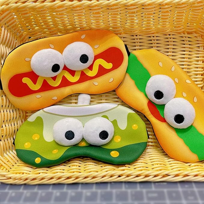 PERFECTSIGHT Sleep Eye Masks, Cute Plush Sleep Eye Cover Lightweight Adjustable Eyeshade Faux Fur Mask Cover for Women Men Sleep Travel Nap (Hotdog)-Velvo Beauty