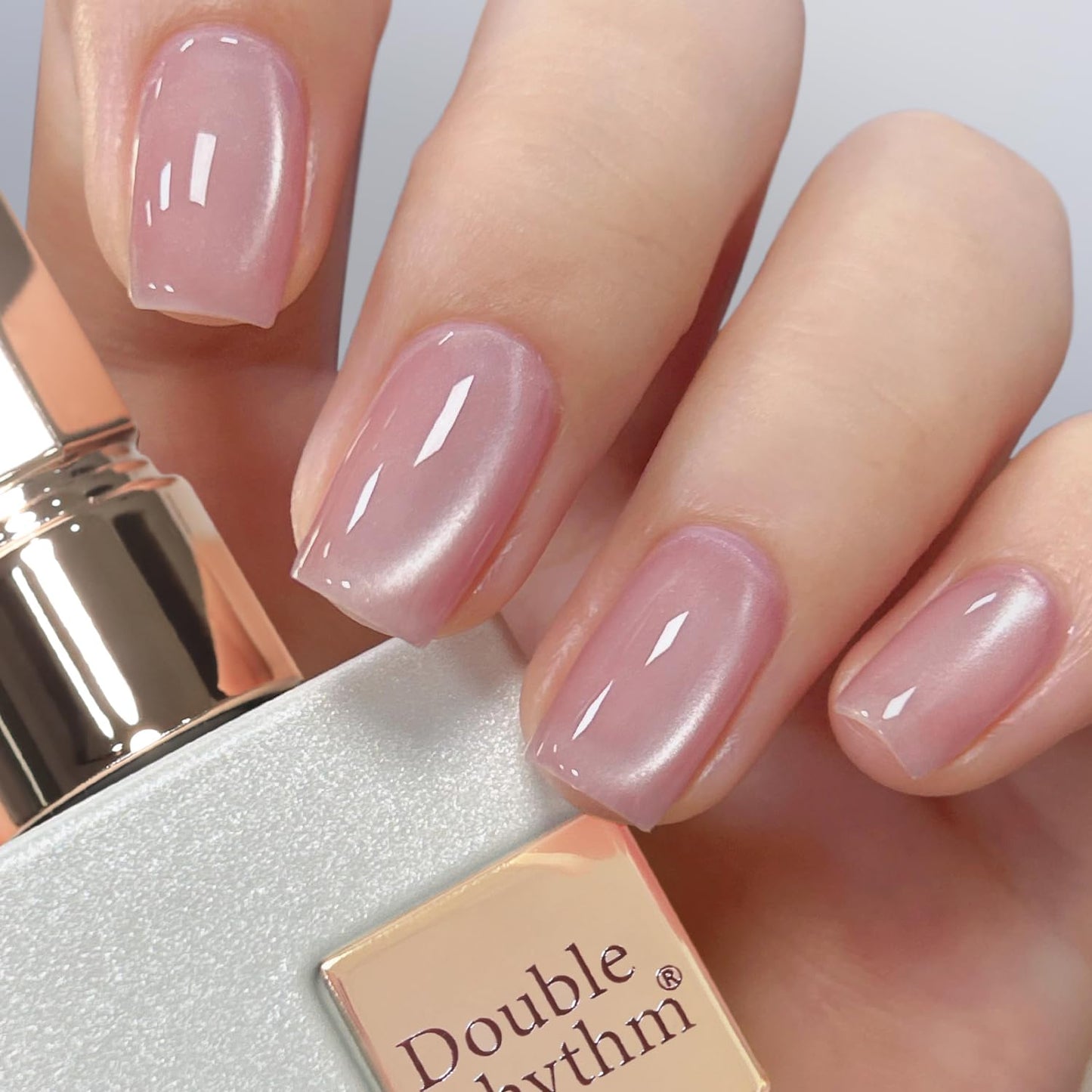 Double Rhythm Jelly Glass Cat Eye Gel Polish with Magnet 15ML Holographic Glitter Shimmer Translucent Sheer Color Magnetic Polish Salon DIY at Home (Jelly Pink Orange-MC1102)-Velvo Beauty