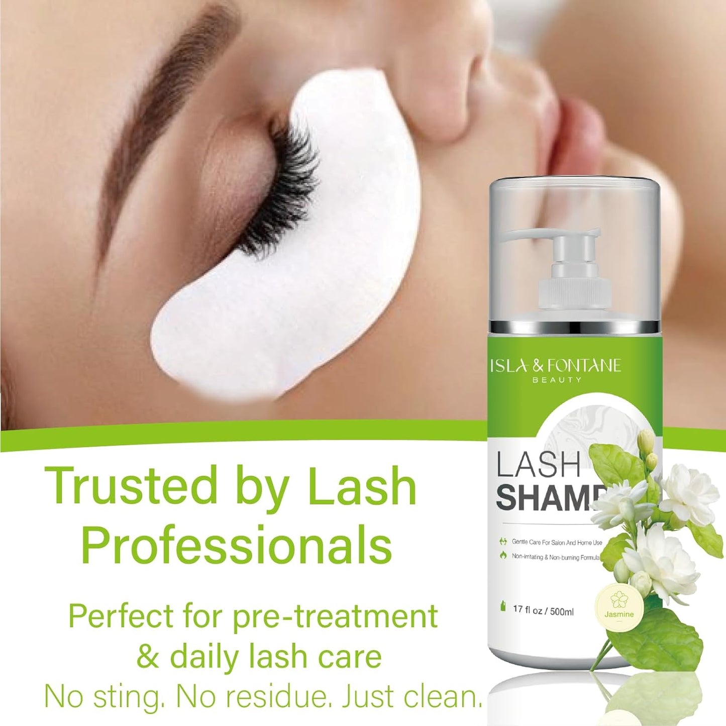 ISLA & FONTANE Lash Shampoo Bulk – Multi-Scent Series – 17 fl oz / 500ml | Gentle Eyelash Cleanser for Lash Extensions | Non-Irritating | Professional Lash Bath Foam For Salon And Home Use (Jasmine)-Velvo Beauty