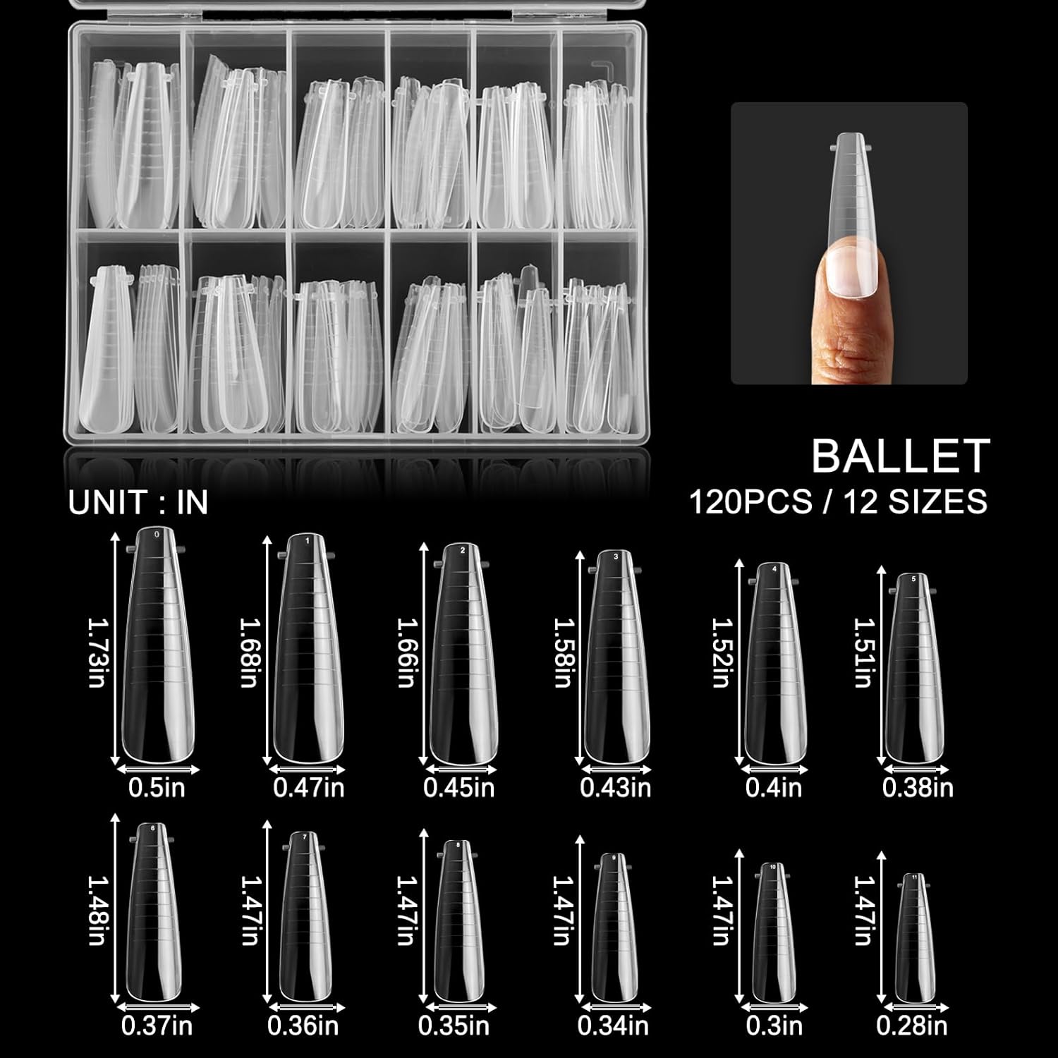 120Pcs Clear Dual Nail Forms,Long Ballet Extension Poly Nail Gel Nail Forms Full Cover Nail Molds 12 Sizes for Solid Nail Gel Glue Nail Art Design Salon&DIY(Extra Long Ballet)-Velvo Beauty