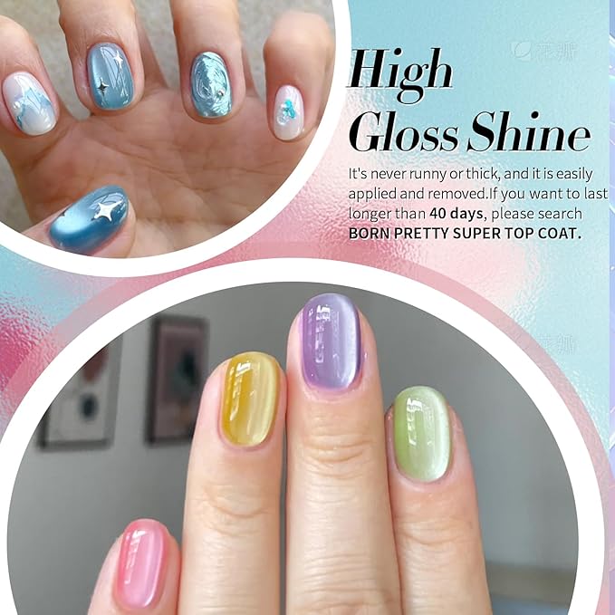 BORN PRETTY Magnetic Gel Nail Polish Pastel Water Light Cat Magnetic Eye Gel Jelly Glass Crystal Magnetic Gel Polish Glitter Shimmer Auroras Magnetic Gel Nail Art Manicure Kit 6PCS-Velvo Beauty