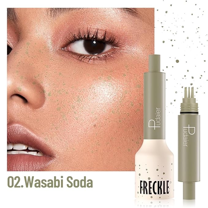 Freckle Stamp,Faux Freckle Stamp,Quick Dry Fake Freckles Pen,Waterproof Long Lasting Natural Vivid Faux Freckles Pen,Get Sun-Kissed Stars Makeup in One Press,5-Dot Design,02.Wasabi Soda.-Velvo Beauty