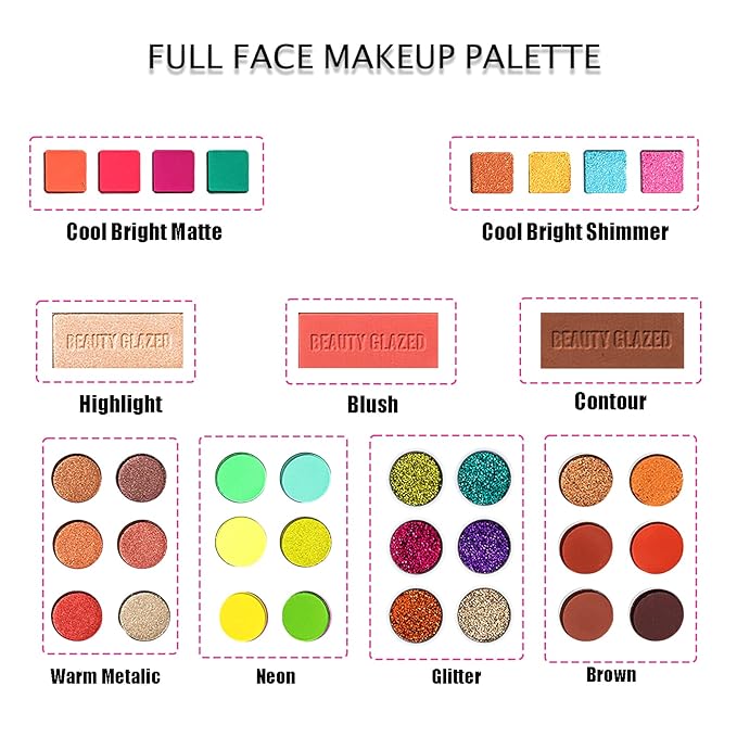 82 Vibrant Shades Makeup Palette - Matte, Shimmers, Glitters, Blush, Highlighter, Contour - Highly Pigmented Beauty Kit for Eye and Face - Perfect for Creating Bold and Unique Looks-Velvo Beauty