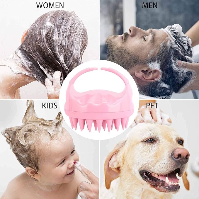 BTYMS Silicone Hair Scalp Shampoo Brush Scalp Massager Exfoliating Hair Cleaning Brush Head Scrubber for Shower - Pink-Velvo Beauty