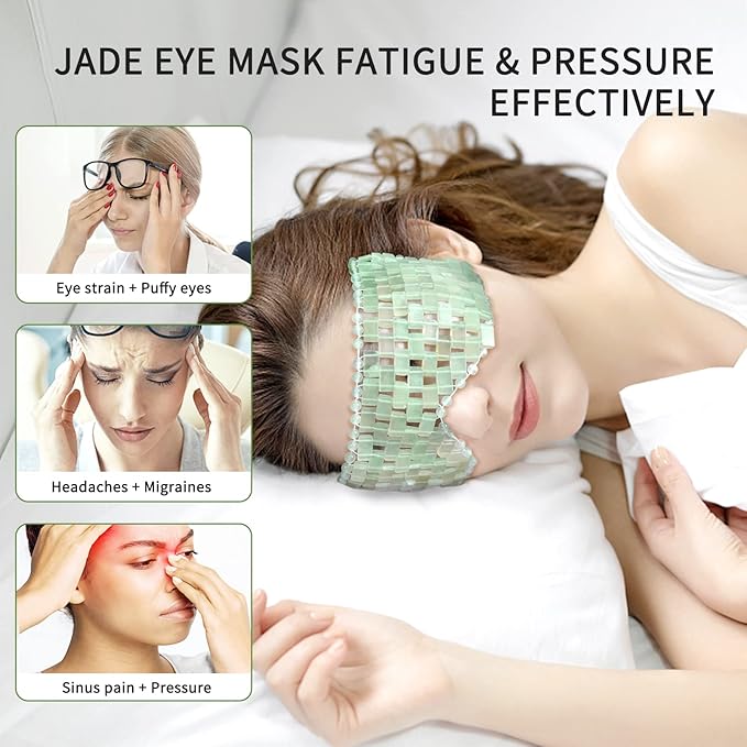 Jade Eye Mask, gemshan 2 Pcs Stone Eye Mask Hot or Cold Use, Green Jade Facial Eye Sleeping Mask-Velvo Beauty