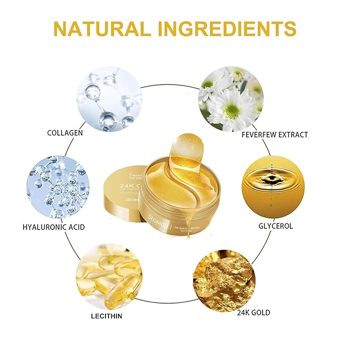 Under Eye Patches, Eye Mask, Eye Patches for Puffy Eyes and Dark Circles Reduce Eye Bags Fine Lines Smooth Wrinkle, Anti-Aging,Hydrating, 24K Gold Eye Skin care Pads with Collagen (60PCS)-Velvo Beauty