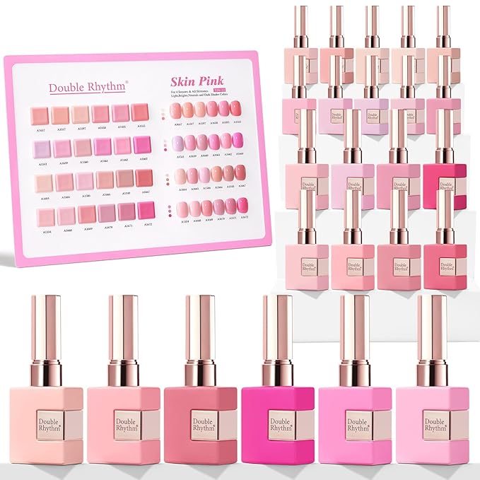 Double Rhythm 28Pcs 0.5Oz Gel Nail Polish Set Same Color Same Bottle Soak Off Gel Polish Kit Nail Art Manicure Salon DIY at Home for Women (Neutral Skin Pink Nude Collection-T24-12)-Velvo Beauty