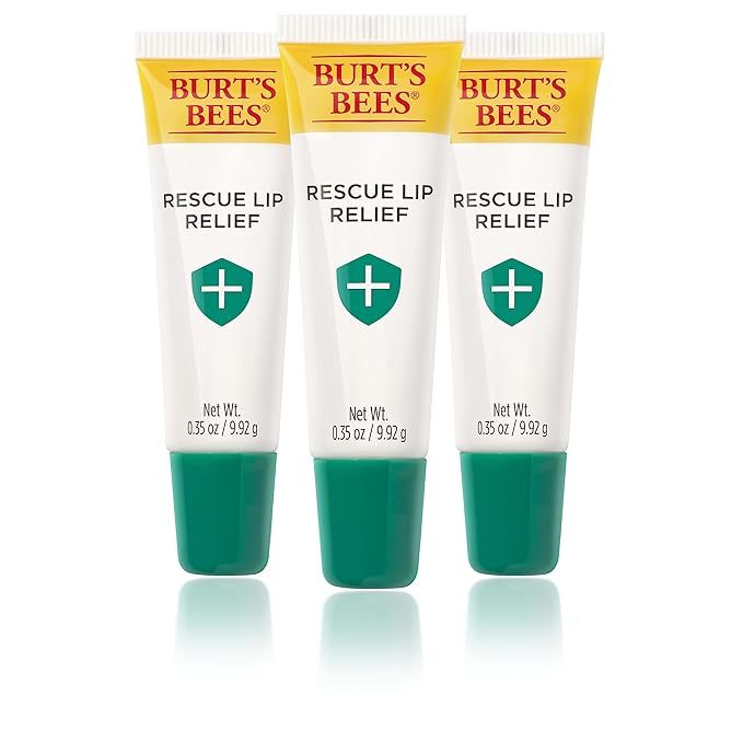 Burt's Bees Rescue Lip Relief Lip Balm, With Shea Butter and Echinacea, Tint-Free, Natural Origin Lip Care, 3 Tubes, 0.35 oz.-Velvo Beauty