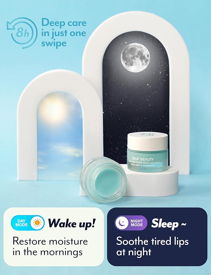 SelfBeauty Lip Mask - Cool Mint Rosemary, Vegan Lip Balm, Daily Lip Moisturizer, Overnight Hydrating Lip Treatment with Cool Mint, Lip Scrub Exfoliator Intensive Lip Repair, 0.51fl.oz-Velvo Beauty