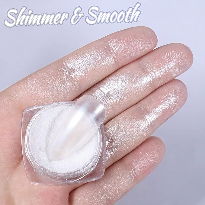 Laza White Pearl Chrome Nail Powder, 8 Colors Metallic Mirror Effect Pigment, Ice Transparent Aurora Nail Glitter Dust Kit for Gel Nail Art Decoration, Resin Craft, Gifts - Colorful White-Velvo Beauty