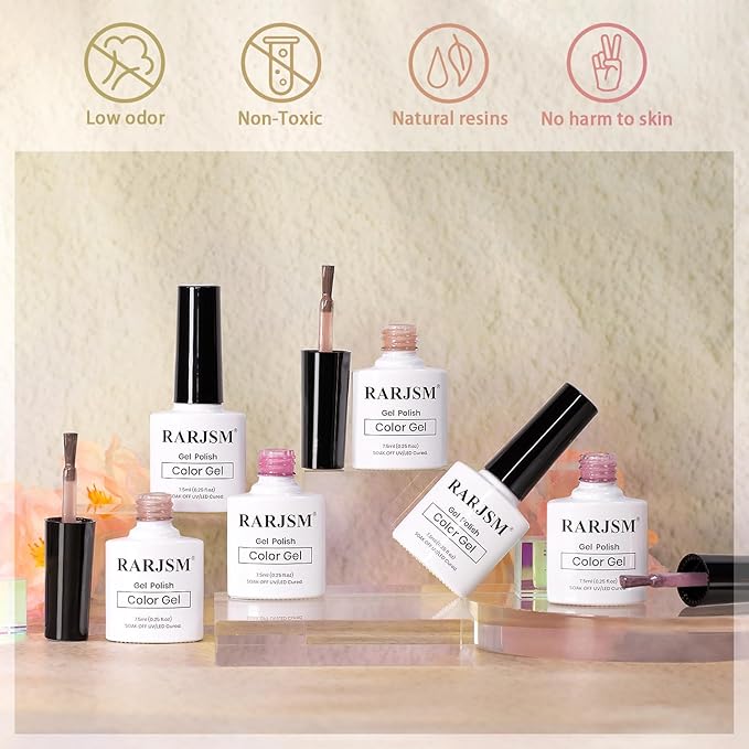 RARJSM Nude Jelly Glass Cat Eye Gel Nail Polish Set 6Pcs Champagne Gold Rose Blush Metal Pink Red Smoothie Ceramics Cateye Silver Glitter Gelpolish with Magnetic Stick UV LED Curing Require Home Salon-Velvo Beauty