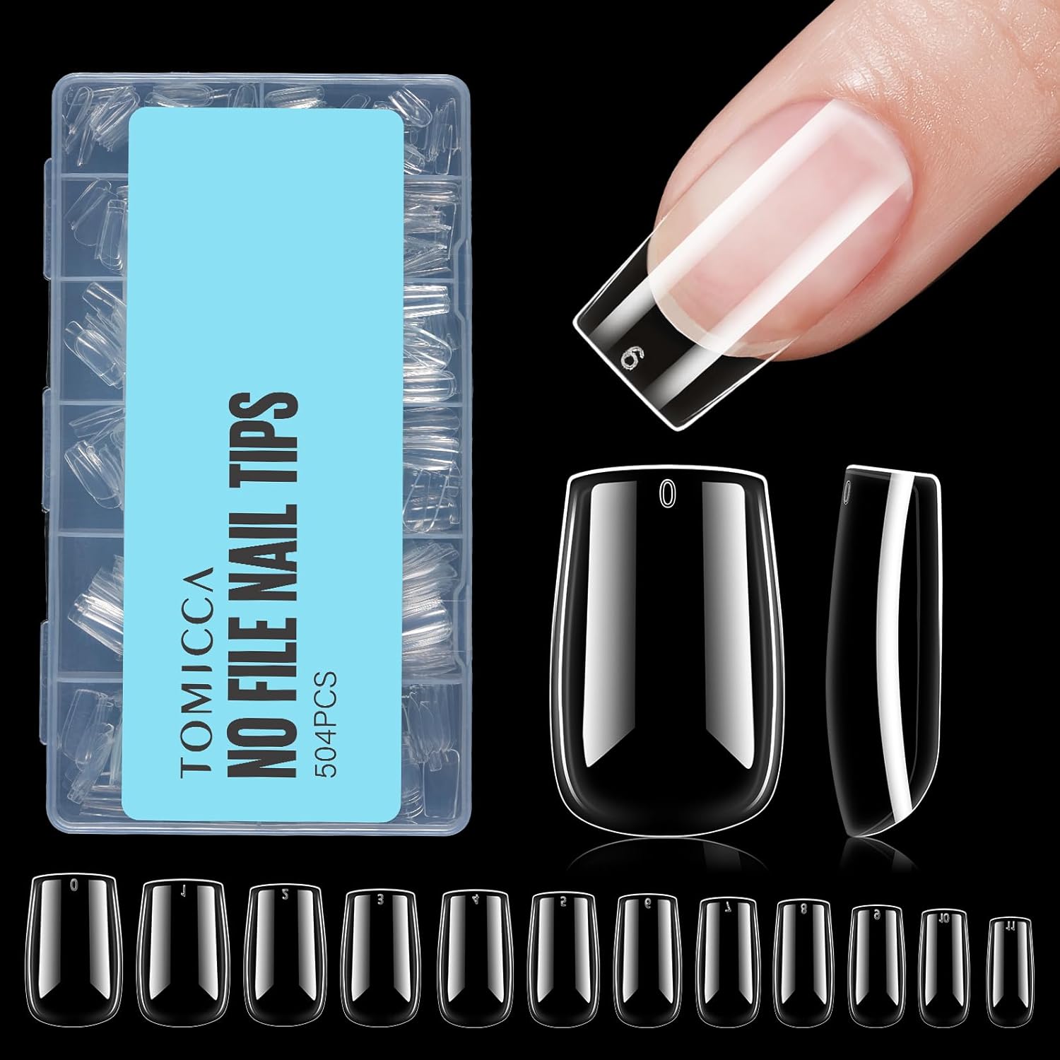 TOMICCA Short Square Nail Tips, 504Pcs Clear Press on Nails Square Full Cover Nail Tips Clear False Press on Nails, Soft Tips for Gel Nail Extension DIY Nail Salon 12 Sizes-Velvo Beauty
