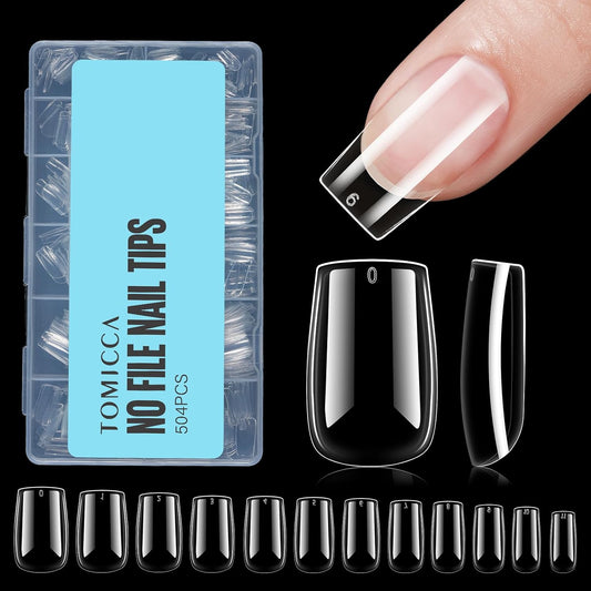 TOMICCA Short Square Nail Tips, 504Pcs Clear Press on Nails Square Full Cover Nail Tips Clear False Press on Nails, Soft Tips for Gel Nail Extension DIY Nail Salon 12 Sizes-Velvo Beauty