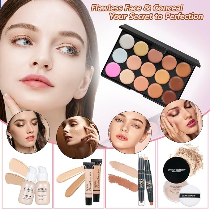 Makeup Kit Makeup Sets for Teens Makeup kits for Women Teenagers Make up Eyeshadow Palette Foundation Concealer Lipgloss Loose Powder Makeup Kit for Women Full Kit-Velvo Beauty