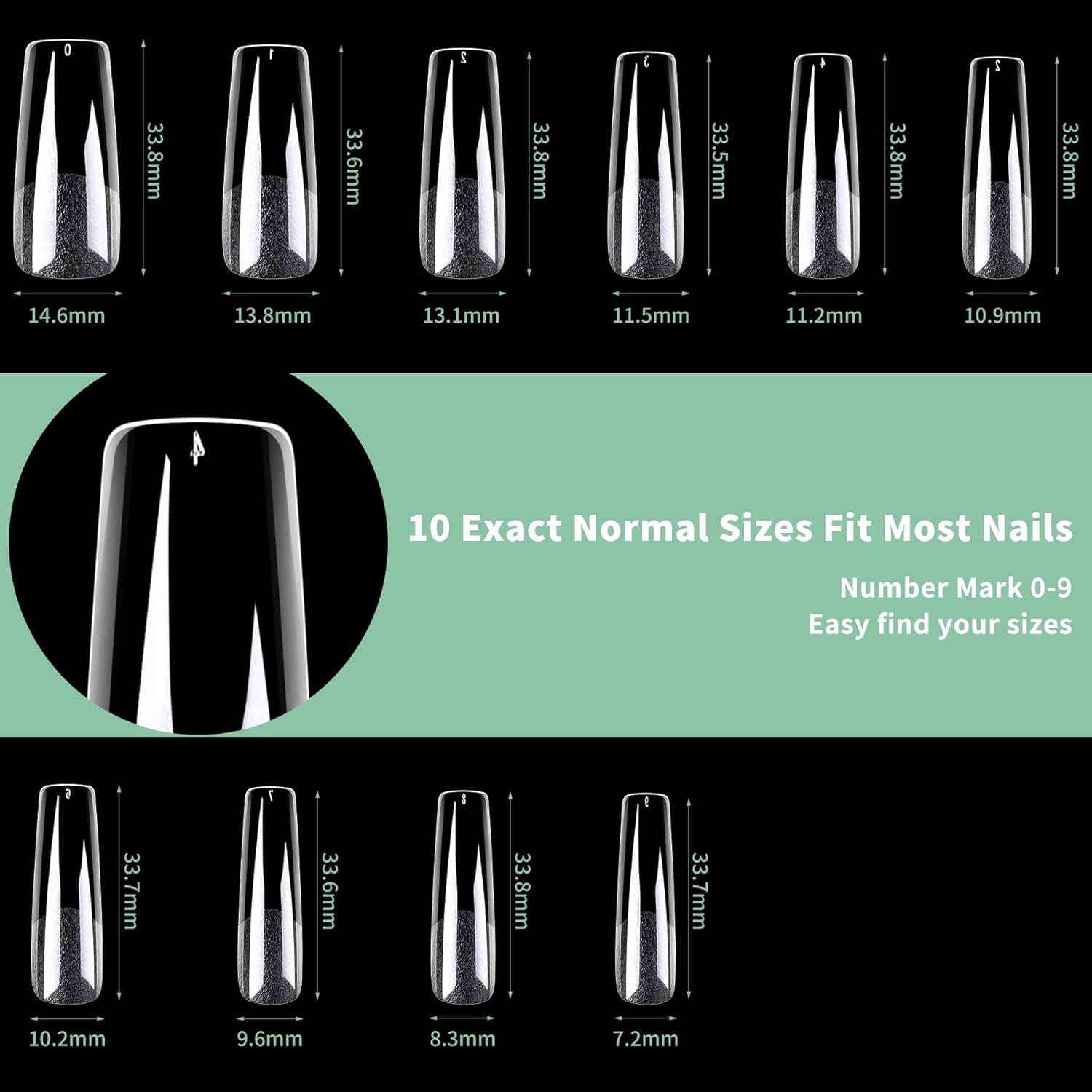 Long Square Nail Tips, 216pcs Acrylic Fake Nails Gel Nail Tips Soft, Full Cover Pre-Shaped Matte Clear Press on Nails for Extension, Diy at Home Manicure 10 Sizes-Velvo Beauty