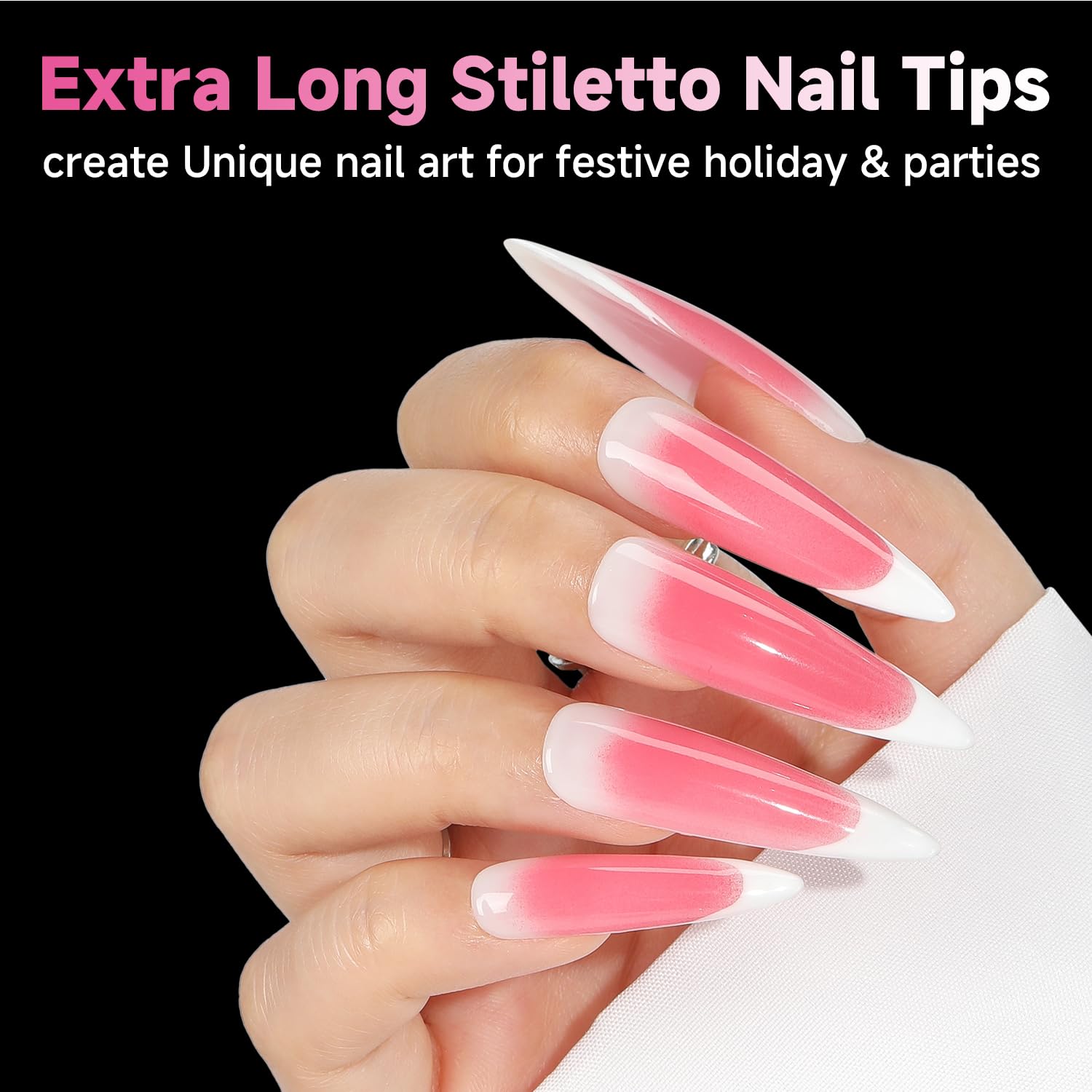 UNA GELLA Halloween XXL Stiletto Nail Tips, 312pcs Pre-Shape Extra Long Stiletto Nails Tips Pre Etched Full Cover No Need File Clear Fake Nails for Party DIY Art Salon 12 Sizes-Velvo Beauty
