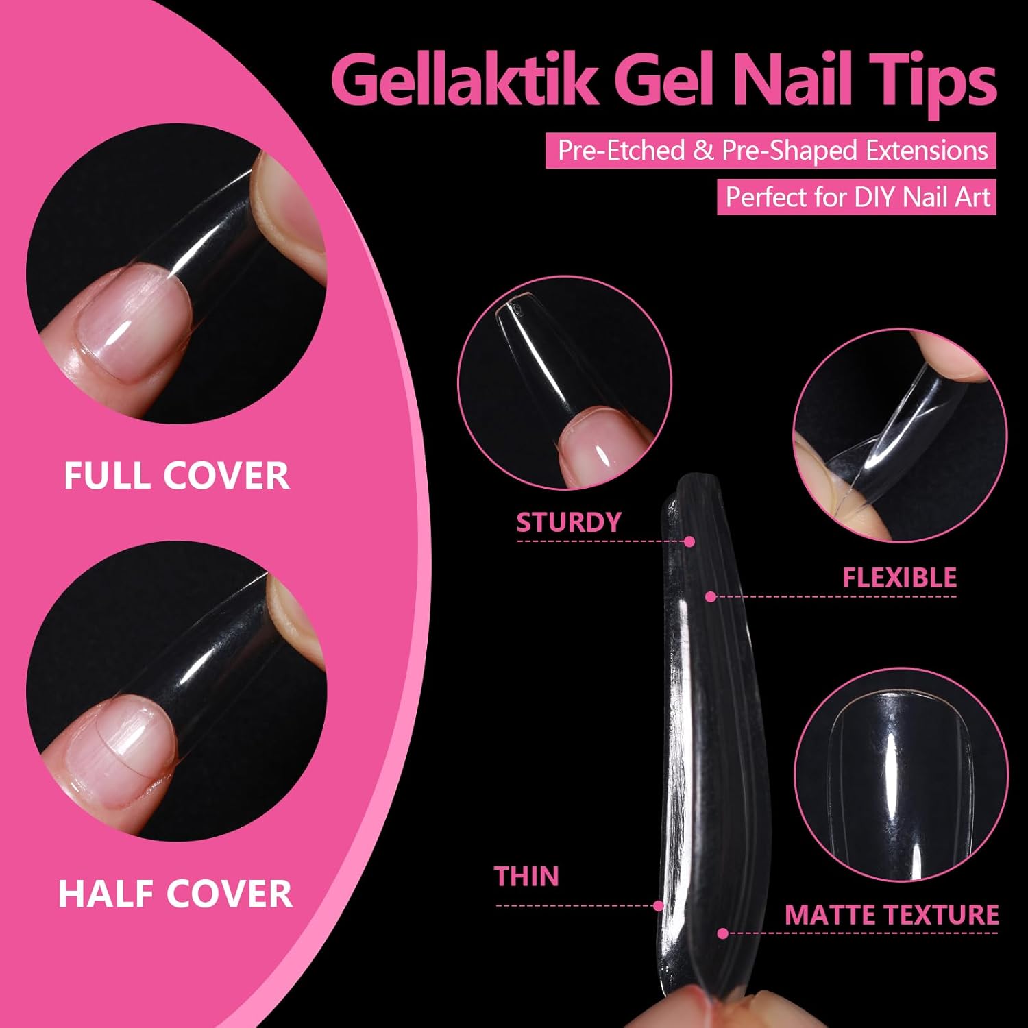 Long Coffin Nail Tips 500PCS, Clear Acrylic Full Cover Gel Press on Nail Tips for DIY Salon, 10 Sizes Pre-Shaped False Nails with Glossy Finish, Professional Manicure Kit & Easy Application-Velvo Beauty