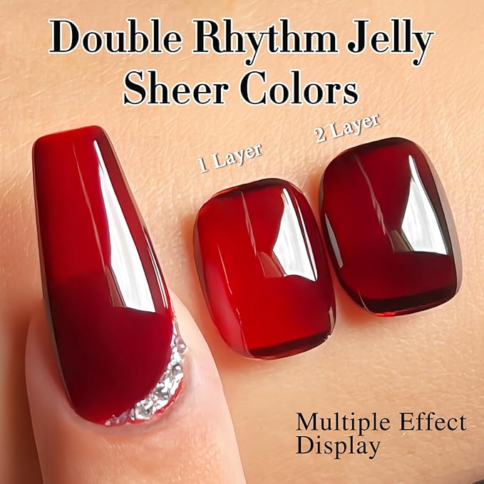 Double Rhythm 0.5Oz Jelly Gel Polish Translucent Sheer Neutral Natural Light Milky Same Color Same Bottle 15ML Nail Art DIY at Home (Blood Red-A1371)-Velvo Beauty