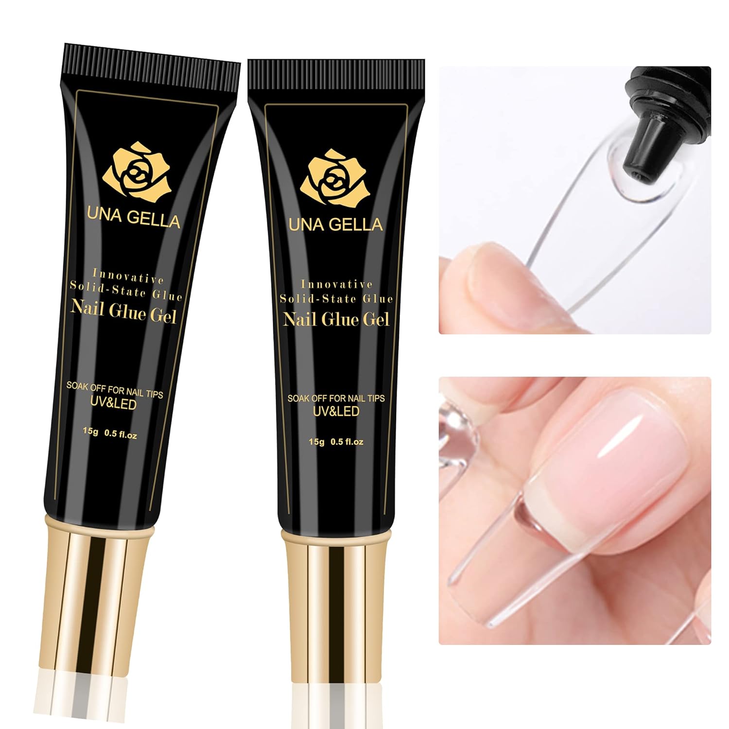 UNA GELLA Soft Gel Nail Tips Glue | 2pcs | Solid State Soak Off Super Strong Glue for Acrylic Nails Curing Needed For Nail Extensions Press On Nails 15ml*2 for Gel Jelly Tips-Velvo Beauty