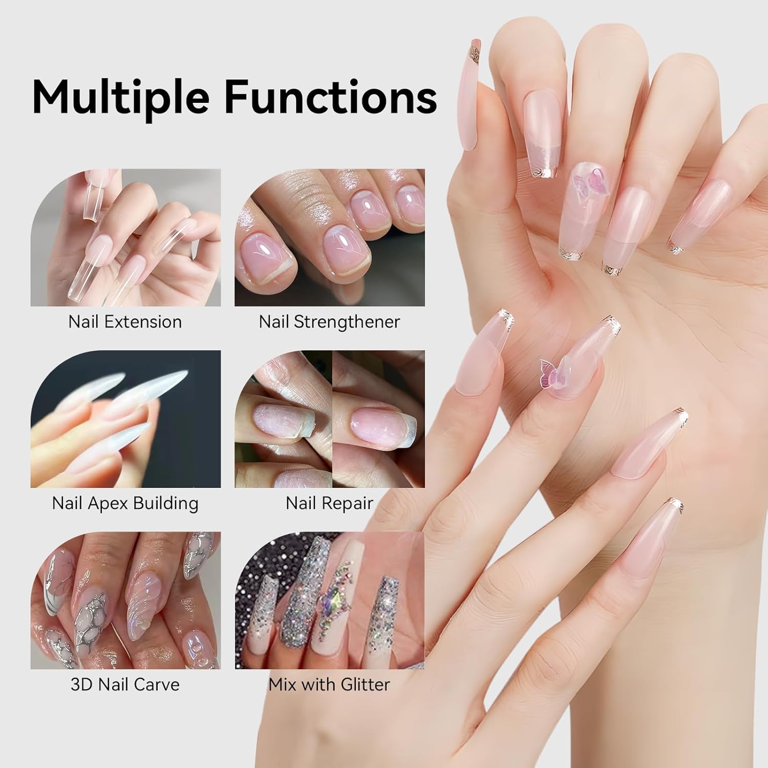 Makartt Clear Gel Builder Kit: Self-Levelling, Long Lasting Extension Hard Gels for Strengthener, Broken Nails Repair Gel Kit with Paper Forms, Dual forms, Nail File and Dual-End Brush 1.06 oz-Velvo Beauty