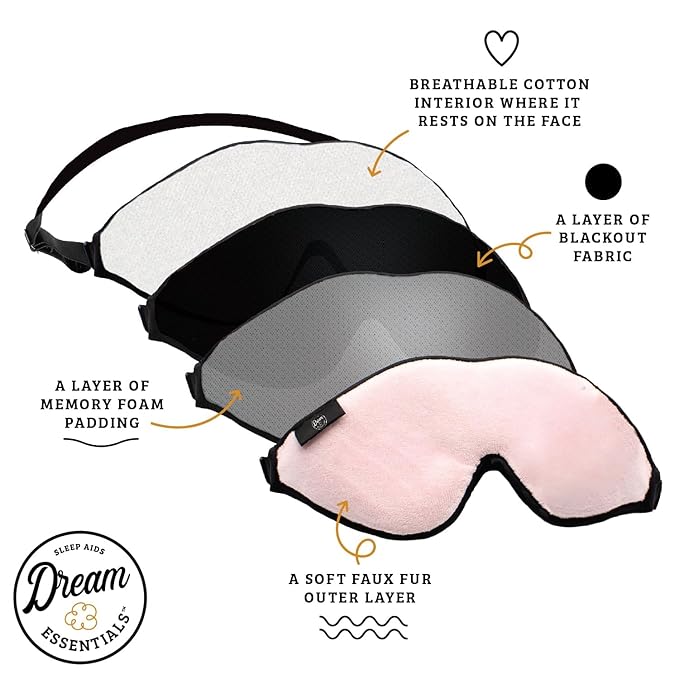 Dream Essentials Escape Luxury Sleep Mask Kit with Eye Cavities, Earplugs and Carry Pouch - Princess Pink Pink, Gift Set-Velvo Beauty