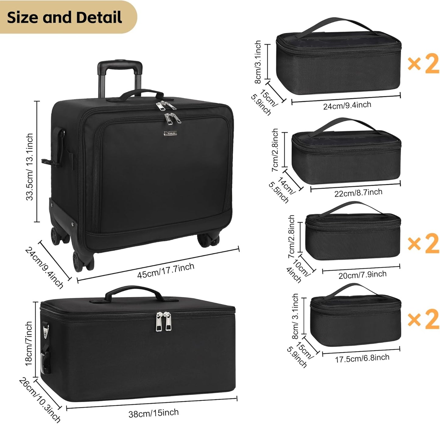 Rolling Makeup Bag Professional Makeup Artist Bags 2 in 1 Cosmetics Case Extra Large Trolley Travel Case with 360° Swivel Wheels and Adjustable Dividers-Velvo Beauty