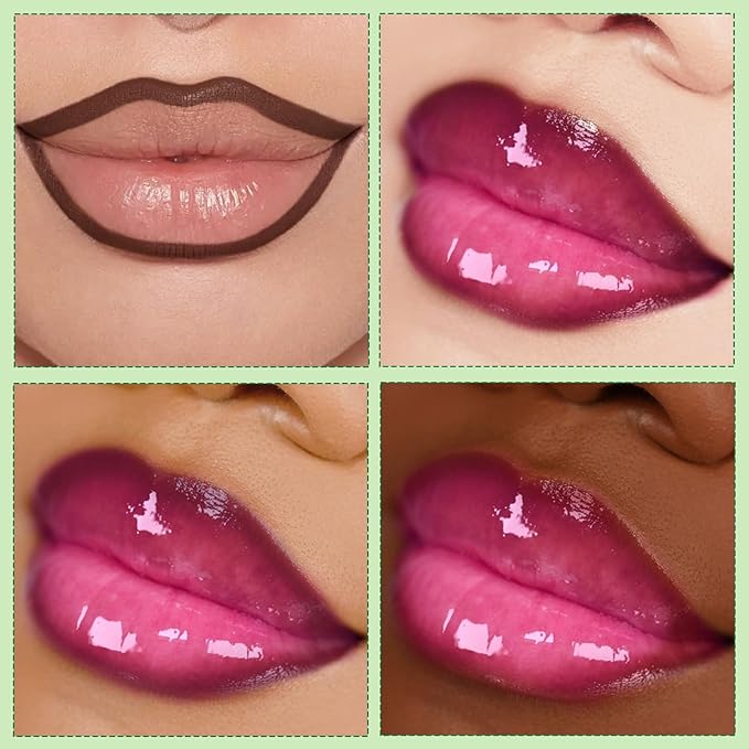 2 in 1 Solid Click Lip Gloss Pen With Brown Lip Liner Set Moisturizing Long Lasting Light Pink High Glossy Jelly Tinted Lip Balm Juicy Buildable Lip Plumper Makeup for Women-Velvo Beauty
