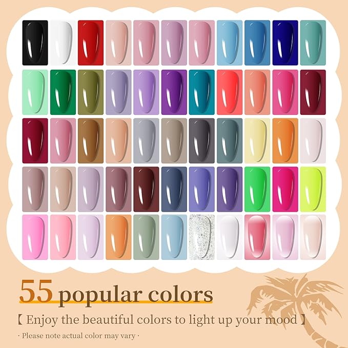 JODSONE 60 PCS Gel Nail Polish Set with 5 Bottles of Base and Glossy Matte Top Coat Soak off Gel Nail Set Suitable for All Seasons Gifts-Velvo Beauty