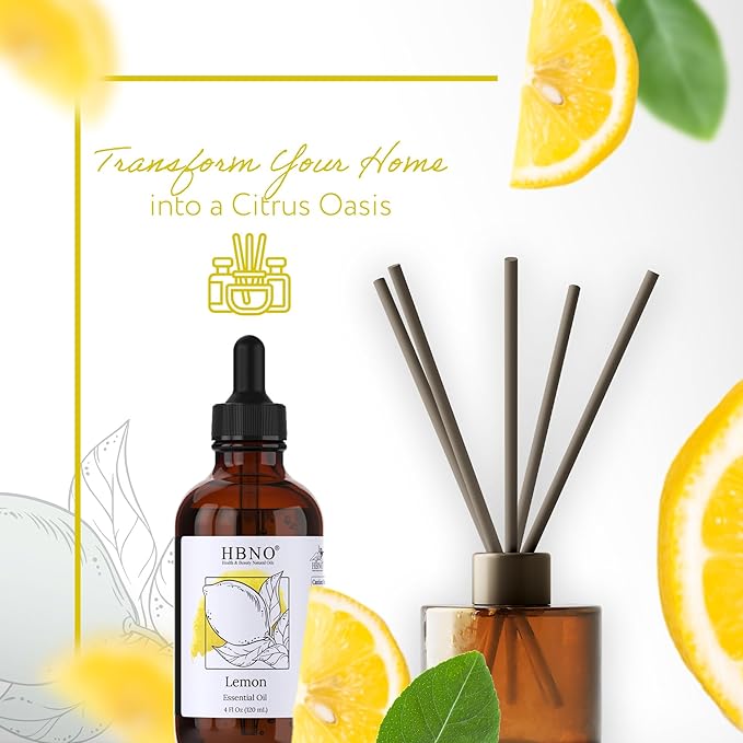 HBNO California Bottled Lemon Essential Oil 4 fl oz (120ml) - Natural & Premium Grade - Lemon Essential Oil for Cleaning-Velvo Beauty