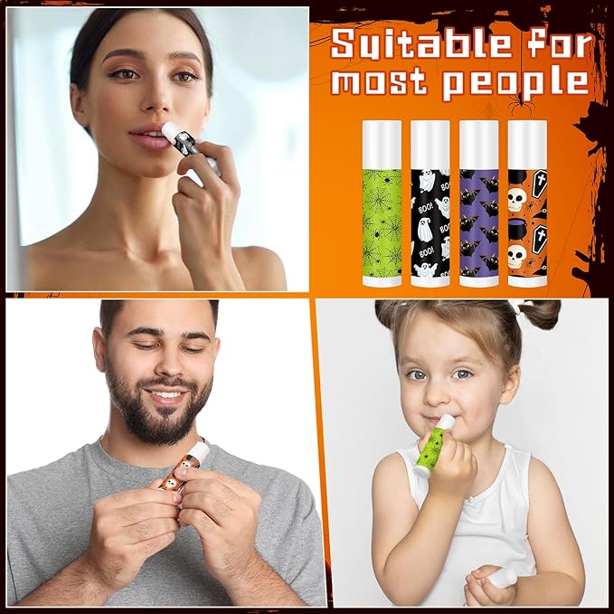 40 Pcs Halloween Lip Balm Ghost Spiderweb Skull Bat Lip Moisturizers for Halloween, 4 Styles-Velvo Beauty