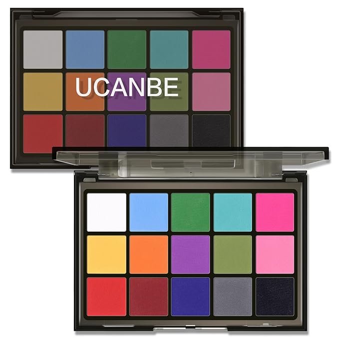 UCANBE Halloween Makeup Palette, 15 Colors Matte Black White Red Blue Green Purple Pink Eye Shadow, High Pigmented Blendable Bright & Dark Shade Pallet for Cosplay SFX Costume Stage Parties-Velvo Beauty