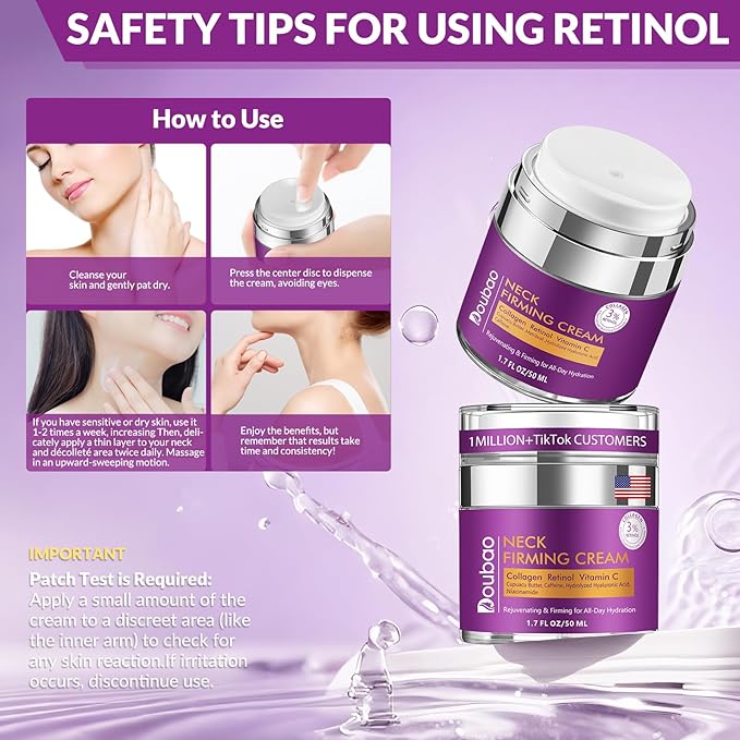 Advanced Neck Firming Cream – 3% Retinol & Hyaluronic Acid for Wrinkle Reduction, Lifting & Skin Tightening – Anti-Aging Moisturizer for Face, Neck & Décolleté – Deep Hydration, 3.4 FL（2 bottle）-Velvo Beauty