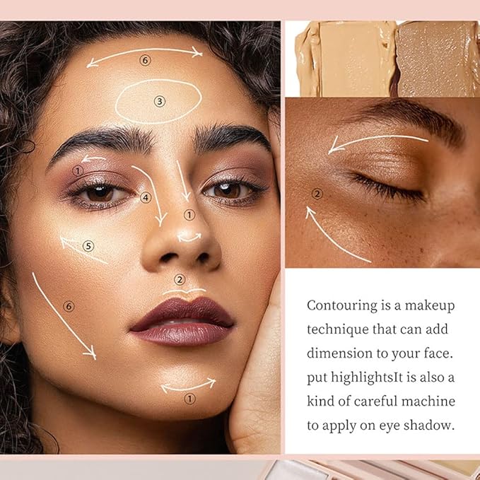 Pro Cream Highlight and Contour Palette Kit with Mirror & Brush for Women. White Silver Gold Highlight Brown Face Correcting Concealer Palette-Velvo Beauty