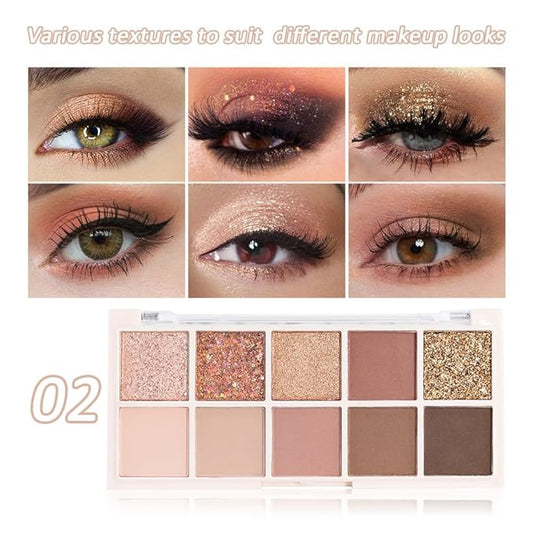 Ten Color Matte Shimmer Eyeshadow Makeup Palette,Orange Smoky Red Dark Golden & Nude Brown Pink Dark Brown 10 Color Series Powder Eye Shadow,Daily Makeup Eyeshadow,Easy to Carry,Vegan&Cruelty-Free 02#-Velvo Beauty