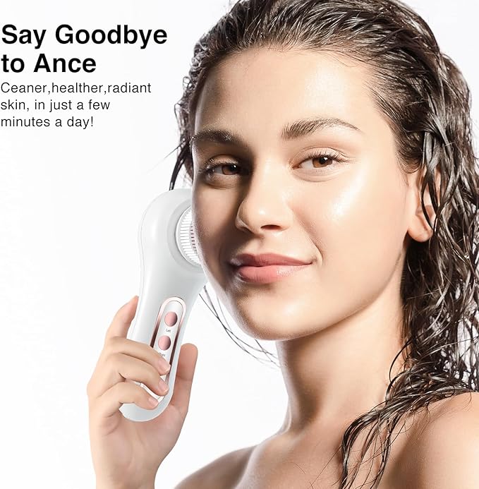 Face Scrubber Exfoliator,Facial Cleansing Brushes Rechargeable IPX7 Waterproof with 5 Brush Heads,Electric Face Spin Brush for Exfoliating, Massaging and Deep Cleansing (White)-Velvo Beauty