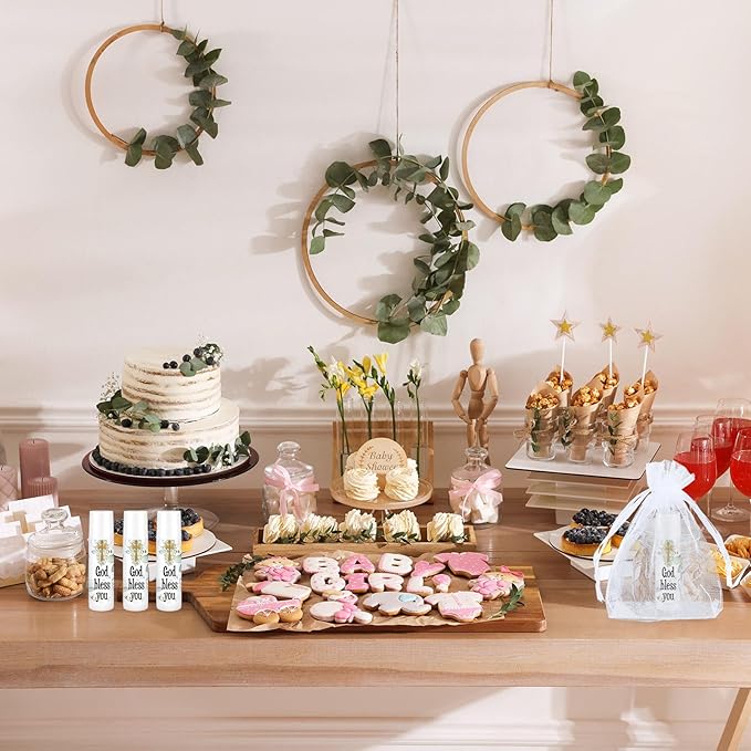 Demissle 50 Pcs Baby Shower Lip Balm Gift Set with 100 Pcs Organza Bags Baby Shower Party Favor for Guest Thank You Tag Rope Baby Shower Party Decoration Gender Reveal Souvenirs (God Bless You)-Velvo Beauty