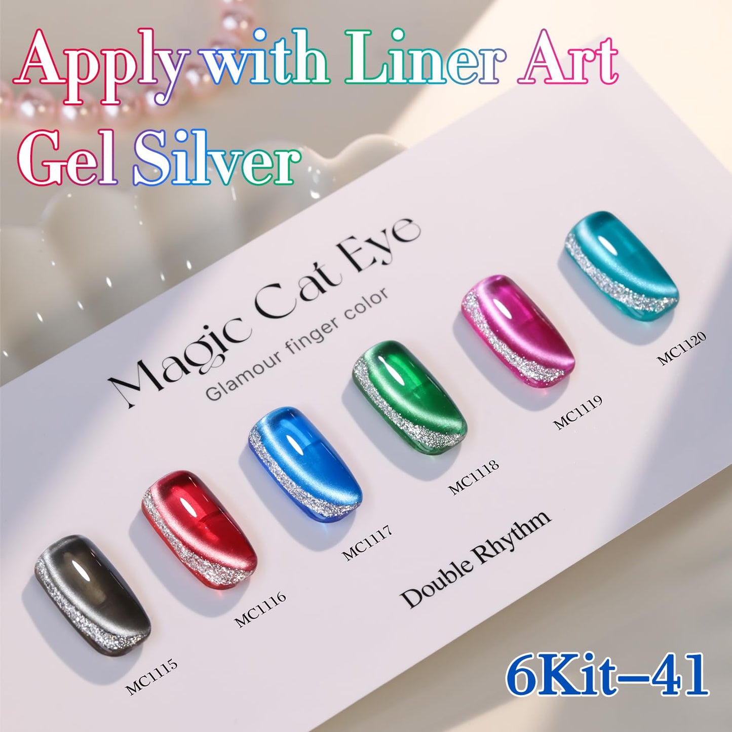 Double Rhythm Cat Eye Gel Polish Set 6 Colors Shimmer Glitter with Magnet Holographic Reflective Magnetic UV Gel Polish Art Kit (Black Burgundy Green Navy 6-Kit 41)-Velvo Beauty