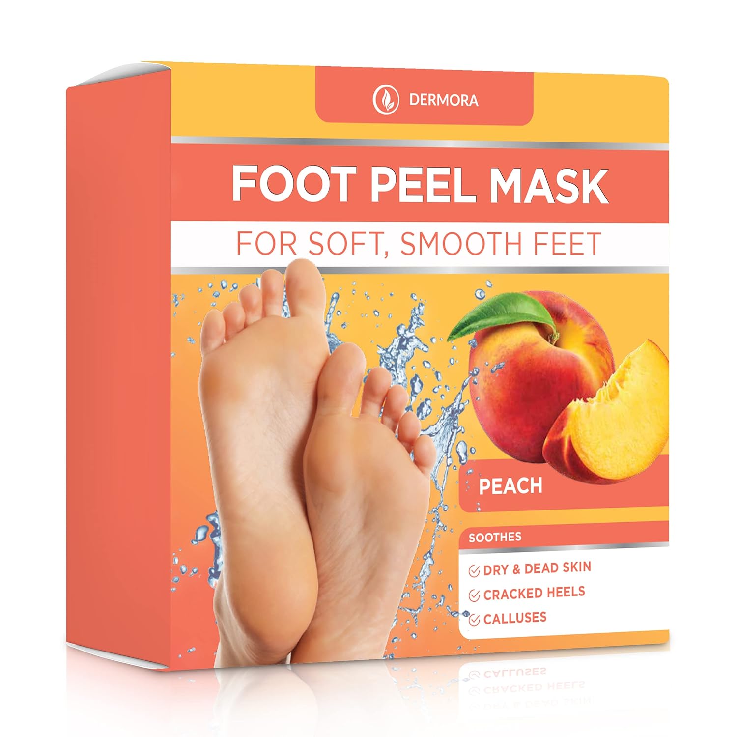 DERMORA Foot Peel Mask | Skin Exfoliating Foot Masks | Dry, Cracked Feet, Callus, Dead Skin Remover | Baby Soft Feet | Peach Scent | Pack of 2 | Regular-Velvo Beauty