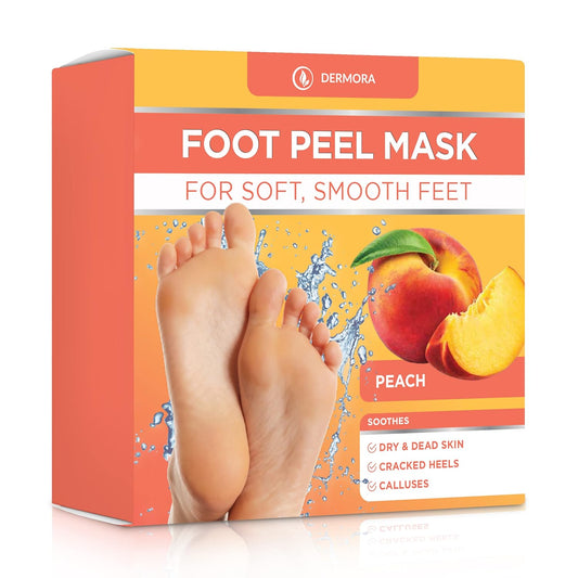 DERMORA Foot Peel Mask | Skin Exfoliating Foot Masks | Dry, Cracked Feet, Callus, Dead Skin Remover | Baby Soft Feet | Peach Scent | Pack of 2 | Regular-Velvo Beauty