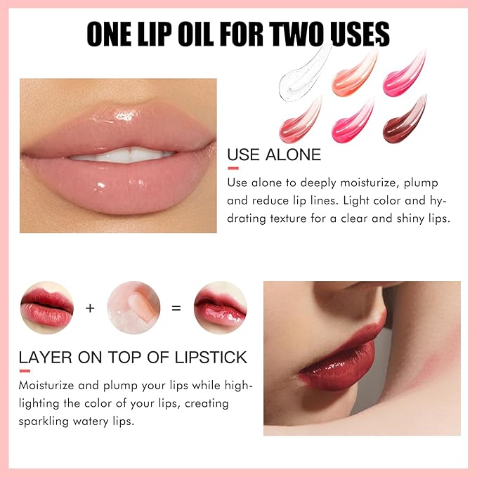 3PCS Lip Oil Set, Hydrating Lip Glow Oil Lip Plumper Gloss, Tinted Lip Oils Transparent Long Lasting Non-sticky Lip Gloss, Plumping Lip Gloss Lip Care Kit (Pink & Rosewood & Cherry)-Velvo Beauty